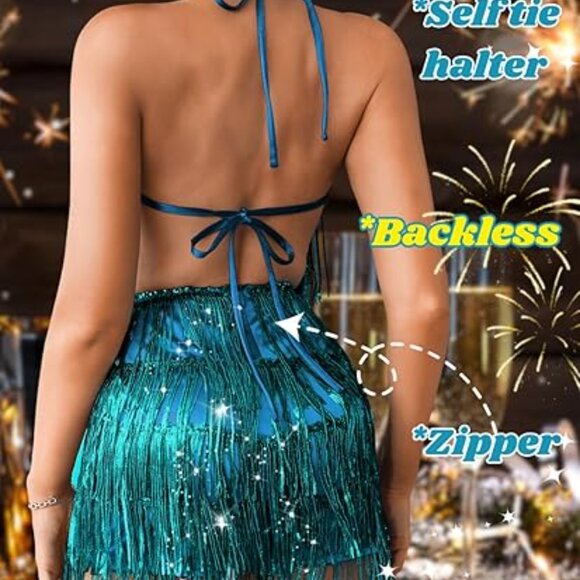 NEW Sequin Fringe Romper, Sparkly Glitter Metallic romper For Women SZ S - Picture 8 of 9